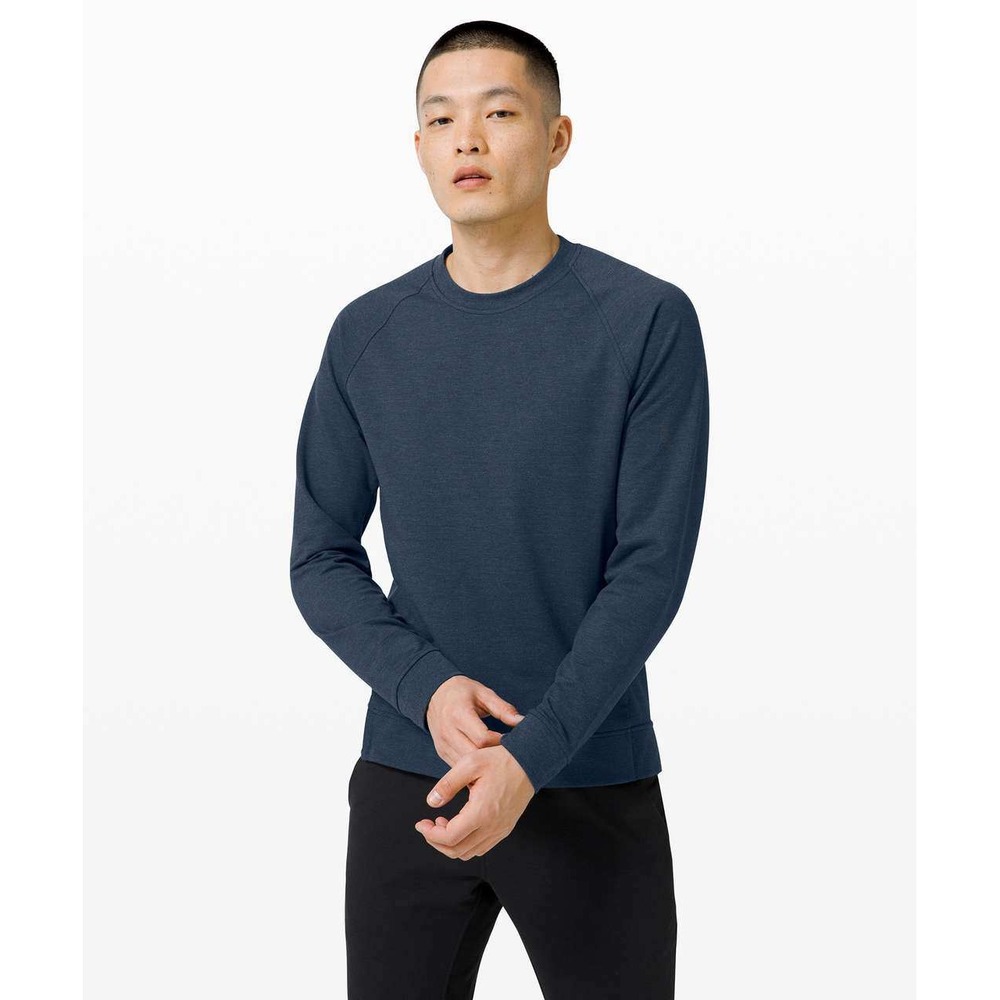 Lululemon City Sweat Crew Pullover Sweatshirt Navy Blue Men Size M Hidden Pocket